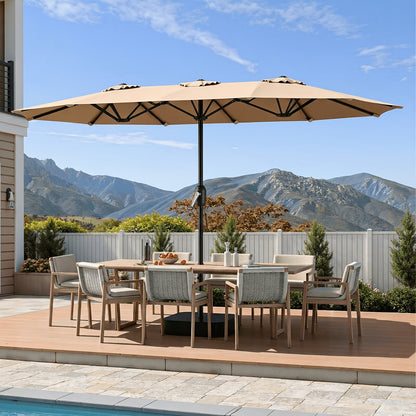 [Extra Large Shade Area] 1pc 15Ft Patio Umbrella with Base Included, Extra Large Shade Area, Double-Sided Rectangle with Crank Handle for Poolside, Garden, Yard, Beige/Blue/Red