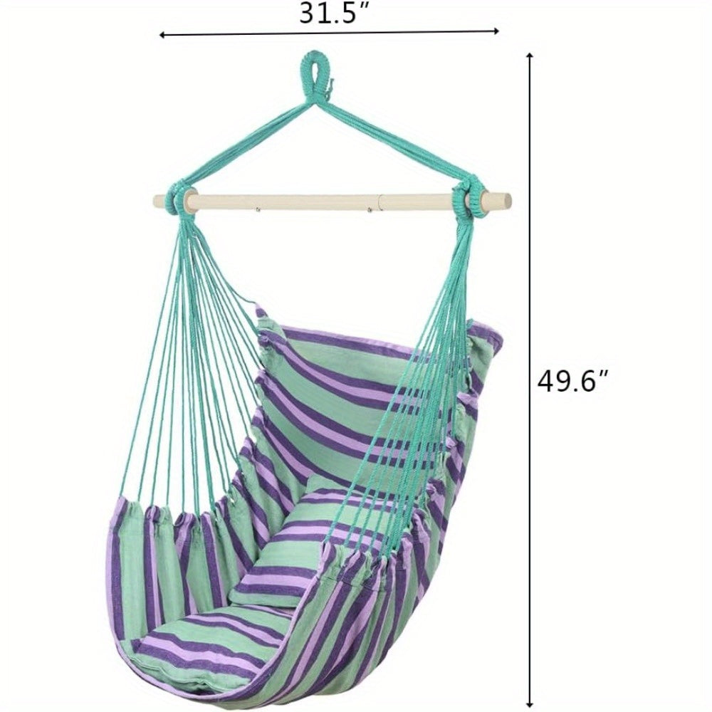 550LB Capacity Macrame Hammock Swing Chair with Steel Spreader Bar & 2 Cushions - Heavy-Duty Outdoor/ Hanging Chair, Macrame-Bohemian Style Rope Seat for,, Porch - Install (No Stand Included) - Weight Capacity