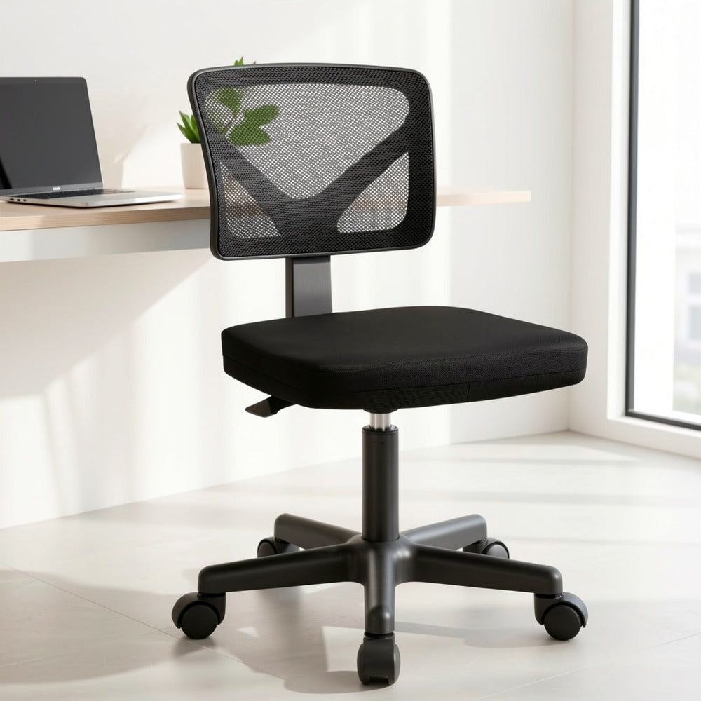 Low Back Mesh Armless Office Chair with Lumbar Support – Swivel Rolling Computer Chair for Home Office, Gaming & Study, Youth, Students & Adults, Black, Pink, Gray, Orange, Yellow