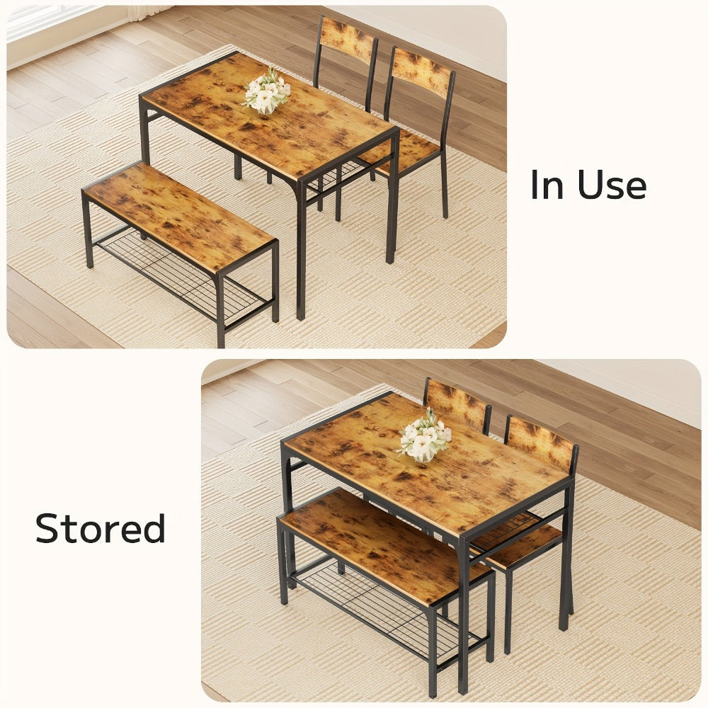 Expandable Dining Table Set for 4 with Chairs, Black Wood Kitchen Table & Chair Set, Modern Space-Saving Dining Room Furniture for Home Apartment