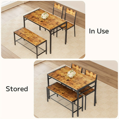 Expandable Dining Table Set for 4 with Chairs, Black Wood Kitchen Table & Chair Set, Modern Space-Saving Dining Room Furniture for Home Apartment