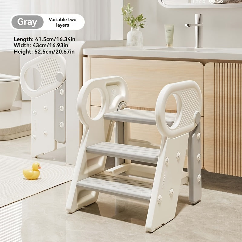 Kids Step Stool for Bathroom Sink Kitchen Counter, Adjustable 3 Step Stool for Toddler Toilet Potty Training Toilet Stool with Handles, Non-Slip Kids Step Ladder Learning Helper Tower