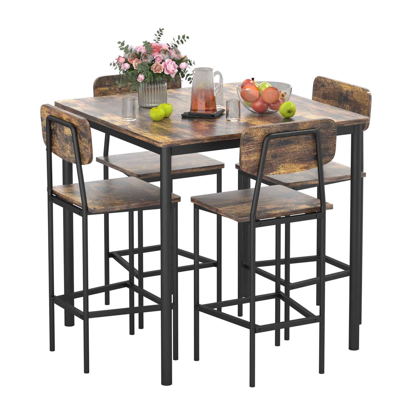 Bifanuo 5pcs Industrial Dining Table Set for 4, Rectangular Kitchen Table And Chairs, Dining Room Set for Small Space