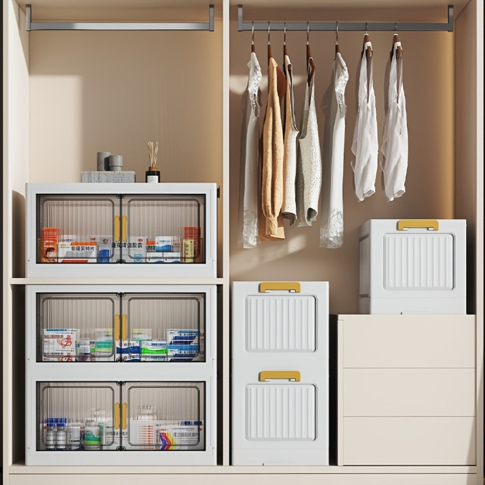 50CM-19.7" Large Capacity Foldable Medicine Cabinets with Lid, 3/4/5/6 Tier Stackable Medicine Box/Organizer with Casters, Multi-Purpose Cube Storage, Toilet Paper Storage Container, for Home, Office, Dorm Organization & Storage (Transparent)