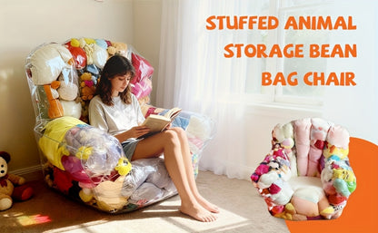 Large Capacity Transparent PVC Plush Toy Storage Sofa - Stuffed Animal and Doll Organizer for Toy Room and Playroom Easy Clean Durable
