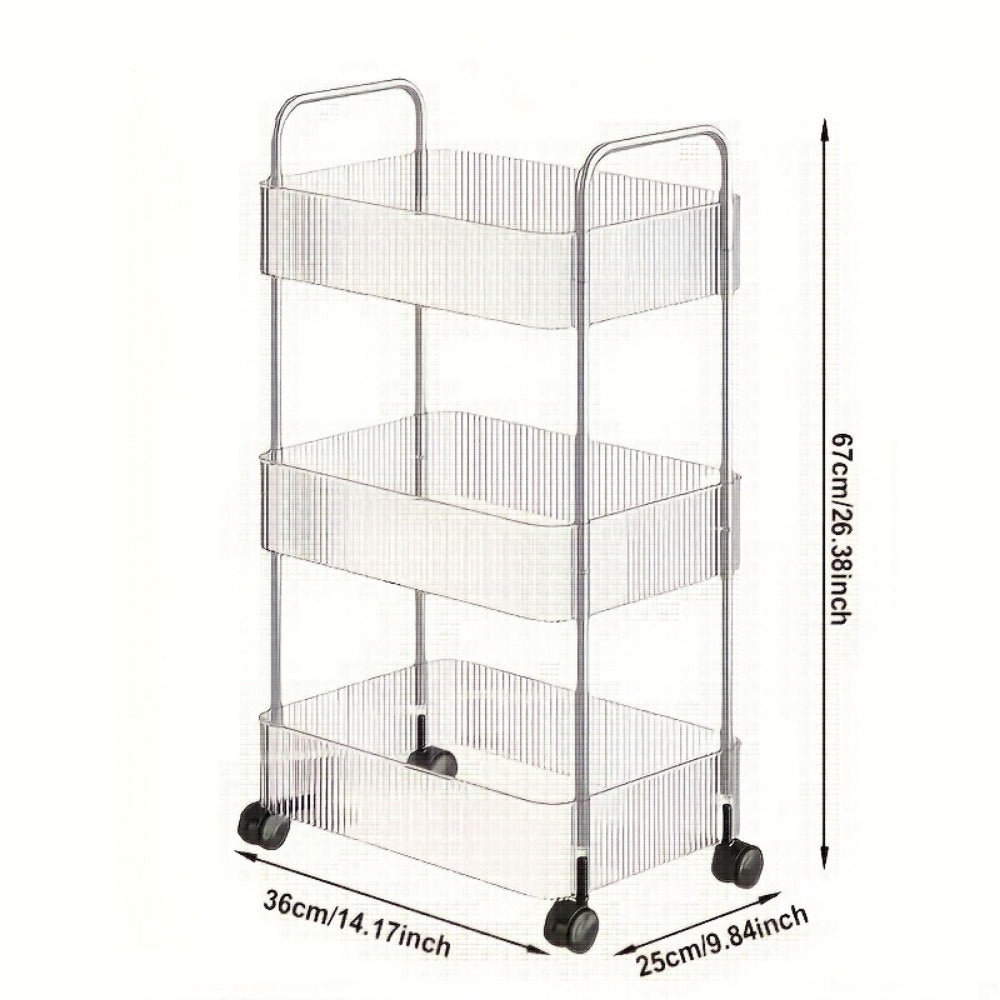 Rolling Storage Cart with Hanging Baskets, 3 or 4 Tier Acrylic Transparent Utility Cart with 360° Silent Wheels, Multifunctional Organizer for Bathroom Kitchen Bedroom Dorm Office Bar Nursery
