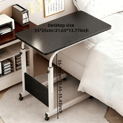 Over-Bed Table with 2-Tier Storage Rack Rolling Mobile Bedside Table for Sofa Bed Laptop Snacks Metal Frame Smooth Wheels Space-Saving Nightstand