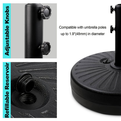 [Heavy Duty Umbrella Stand] Heavy Duty Umbrella Round Base Stand With Steel Umbrella Holder, Water Or Sand Fillable For Outdoor, Patio, Market, Lawn, Garden, 50lbs Weight Capacity, 20inch (Black)