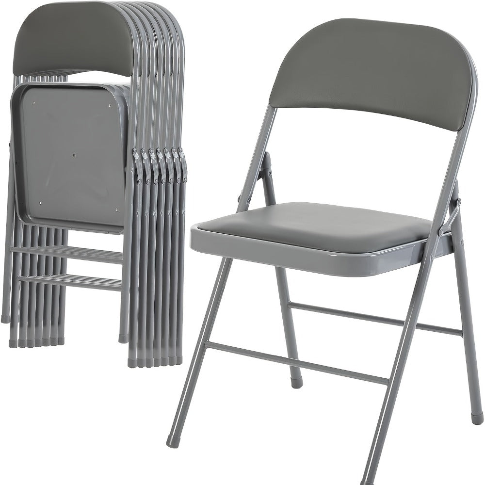 PU Leather Folding Chairs with Padded Seats & Steel Frame, Portable Stackable Chairs for Events Weddings Dining Home Office Church, 2 4 8 10 12 20 Packs Available in Khaki Black Grey