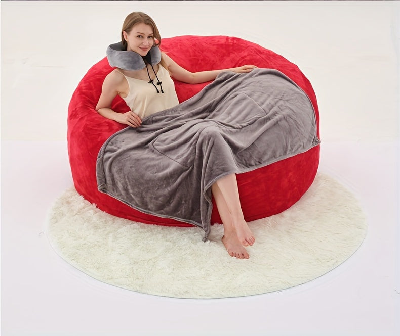 Beanbag Sofa Chair Set, Contains Bean Bag Chair, U-Shape Pillow, Blanket, And 6FT Carpet. Large Round Soft Removable Machine Washable Beanbag Sofa, with Filling, 50 Lb Memory Sponge Filled Living Room Bedroom Gamingroom Sofa Bed Relaxation