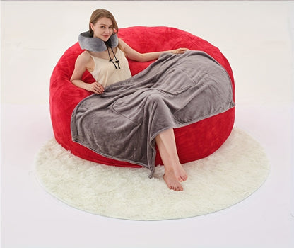 Beanbag Sofa Chair Set, Contains Bean Bag Chair, U-Shape Pillow, Blanket, And 6FT Carpet. Large Round Soft Removable Machine Washable Beanbag Sofa, with Filling, 50 Lb Memory Sponge Filled Living Room Bedroom Gamingroom Sofa Bed Relaxation