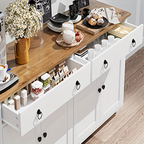55" Buffet Cabinet, Coffee Bar with 4 Doors And 2 Drawers, Sideboard Cabinet with Adjustable Shelves, Coffee Bar Cabinet for Kitchen, Dining Room, Entryway, White/Black
