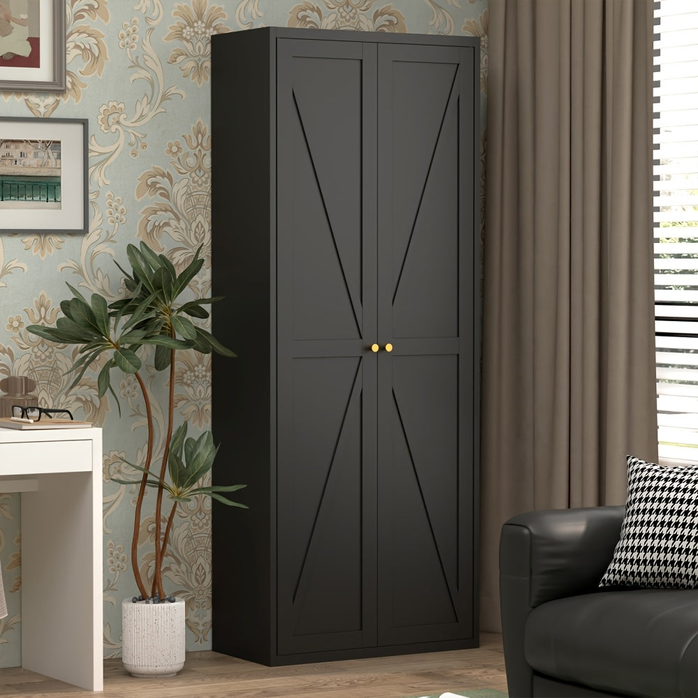71" Farmhouse White Kitchen Pantry Cabinet - 2 Barn Doors, 4 Adjustable Shelves & Legs - Ideal for Cupboard, Dining, Bath, Living, Office, Laundry Room