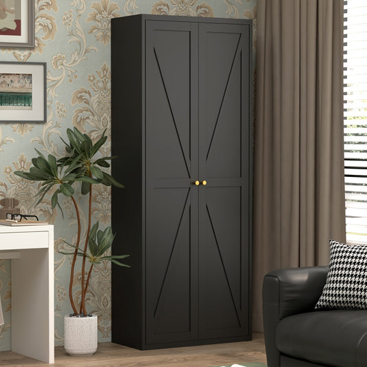 71" Farmhouse White Kitchen Pantry Cabinet - 2 Barn Doors, 4 Adjustable Shelves & Legs - Ideal for Cupboard, Dining, Bath, Living, Office, Laundry Room