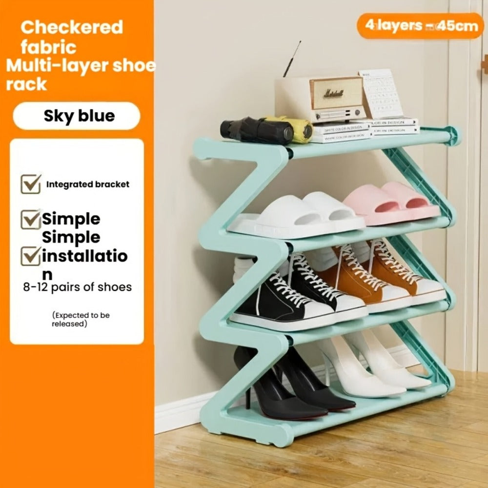 Multi-Layer Shoe Rack Freestanding Stackable Z-Shaped Plastic Shoe Organizer with Independent Storage Boxes Easy Assembly No Tools Required Space Saving