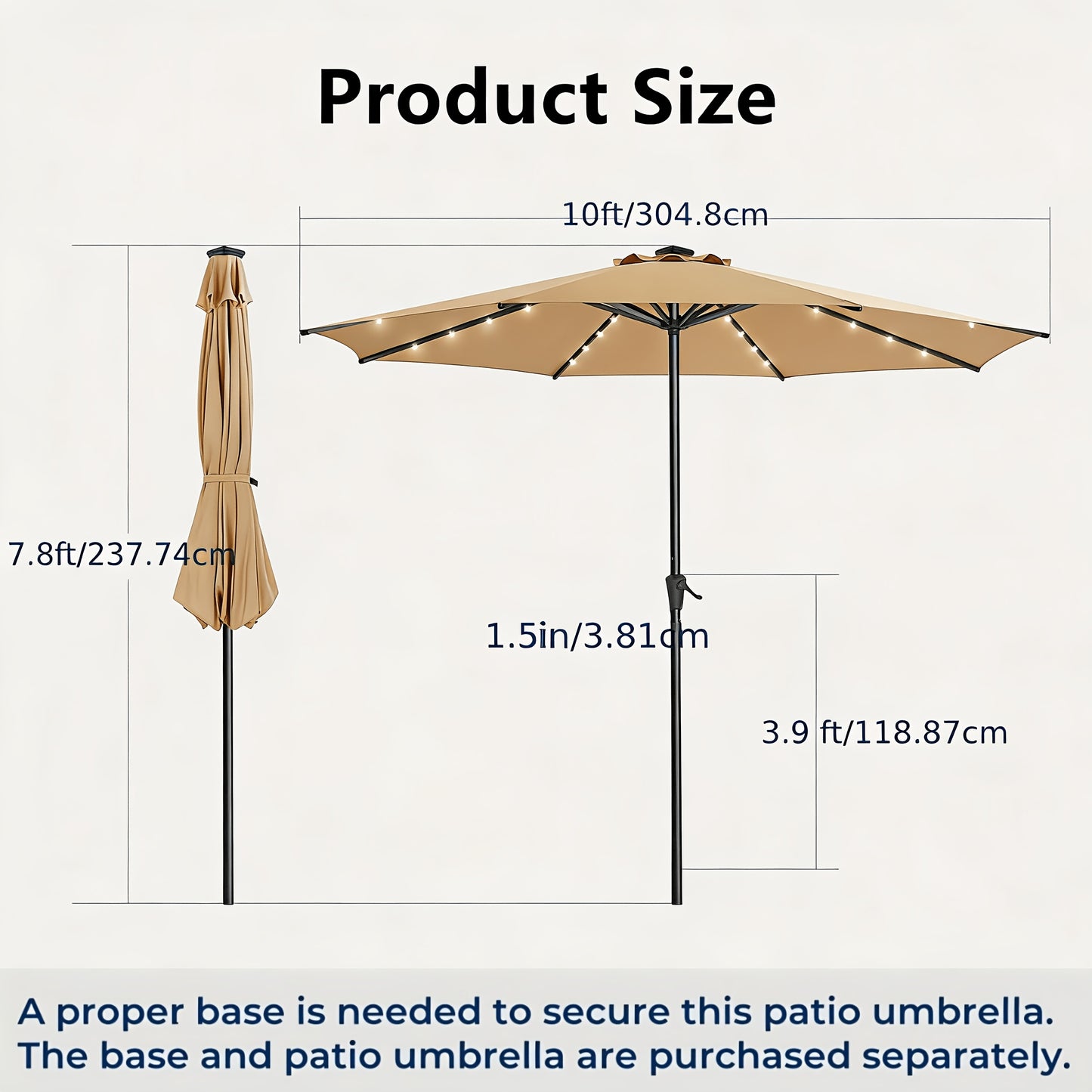10ft Solar Patio Umbrella, With 32 LED Lights, Outdoor Market Table Umbrella, With Tiltable Buttons, UPF50 UV Protection, Heavy-Duty 8 Umbrella Bone Structure For Garden, Poolside, Decks, Backyards