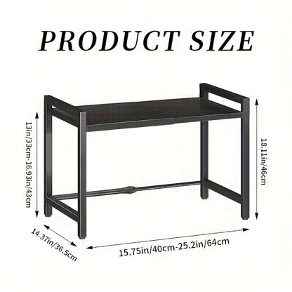 1 Kitchen Countertop Storage Rack, Microwave And Oven Storage Rack, Multifunctional Telescopic Rack, Black, Strong Load-bearing Capacity, Space Saving, Kitchen Organizers And Storage