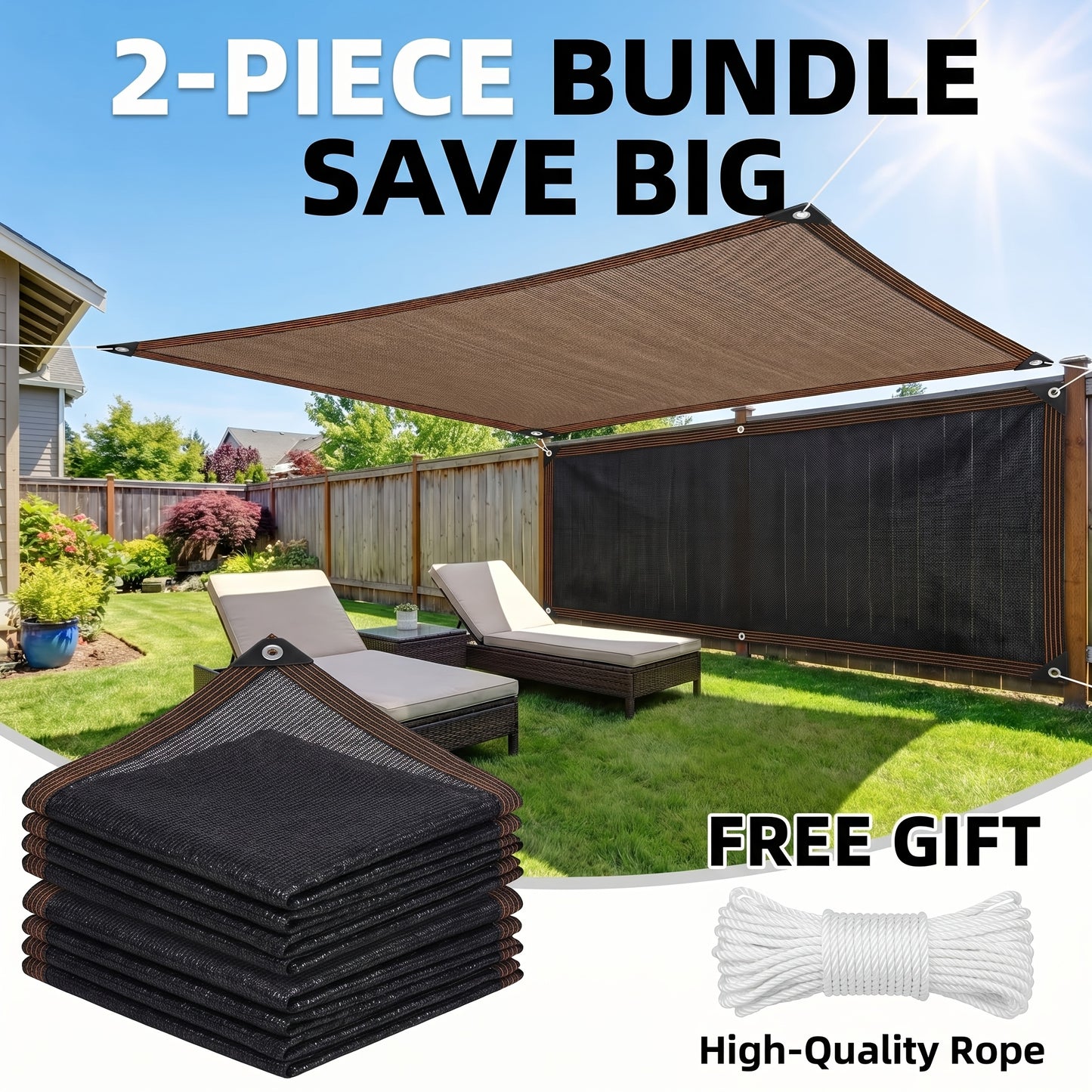 2 Pack Shade Cloth Black & Coffee Sun Shade Sail UV Block Outdoor Patio Garden Privacy Screen