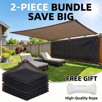 2 Pack Shade Cloth Black & Coffee Sun Shade Sail UV Block Outdoor Patio Garden Privacy Screen
