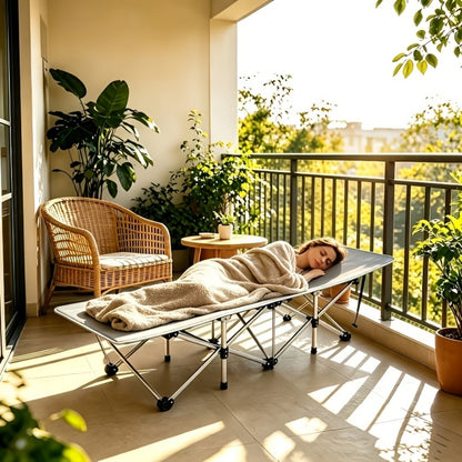 Folding Camping Bed Portable Guest Bed with Mattress 59/75 Inch Oversized Thick 500-700lb Capacity for Outdoor Garden Balcony