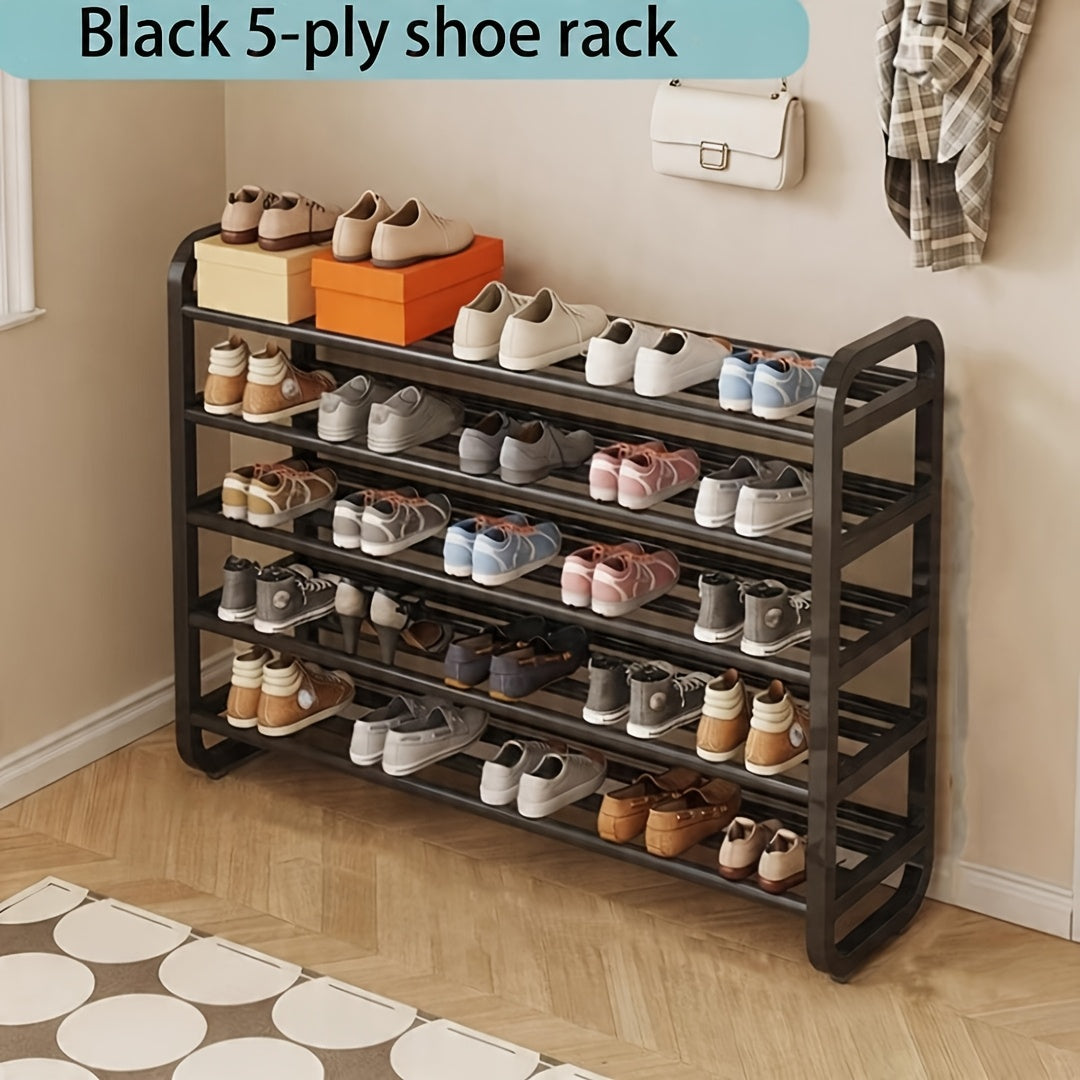 Space-Saving 5-Tier Shoe Rack, Durable, Narrow Design, Multi-Layer Iron Craftsmanship, No Wood, Floor Mount, With Electricity-Free Use For Entryway And Dorm Storage, Living Room Compatible