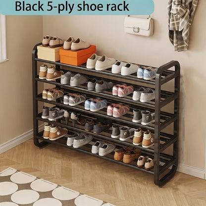 Space-Saving 5-Tier Shoe Rack, Durable, Narrow Design, Multi-Layer Iron Craftsmanship, No Wood, Floor Mount, With Electricity-Free Use For Entryway And Dorm Storage, Living Room Compatible