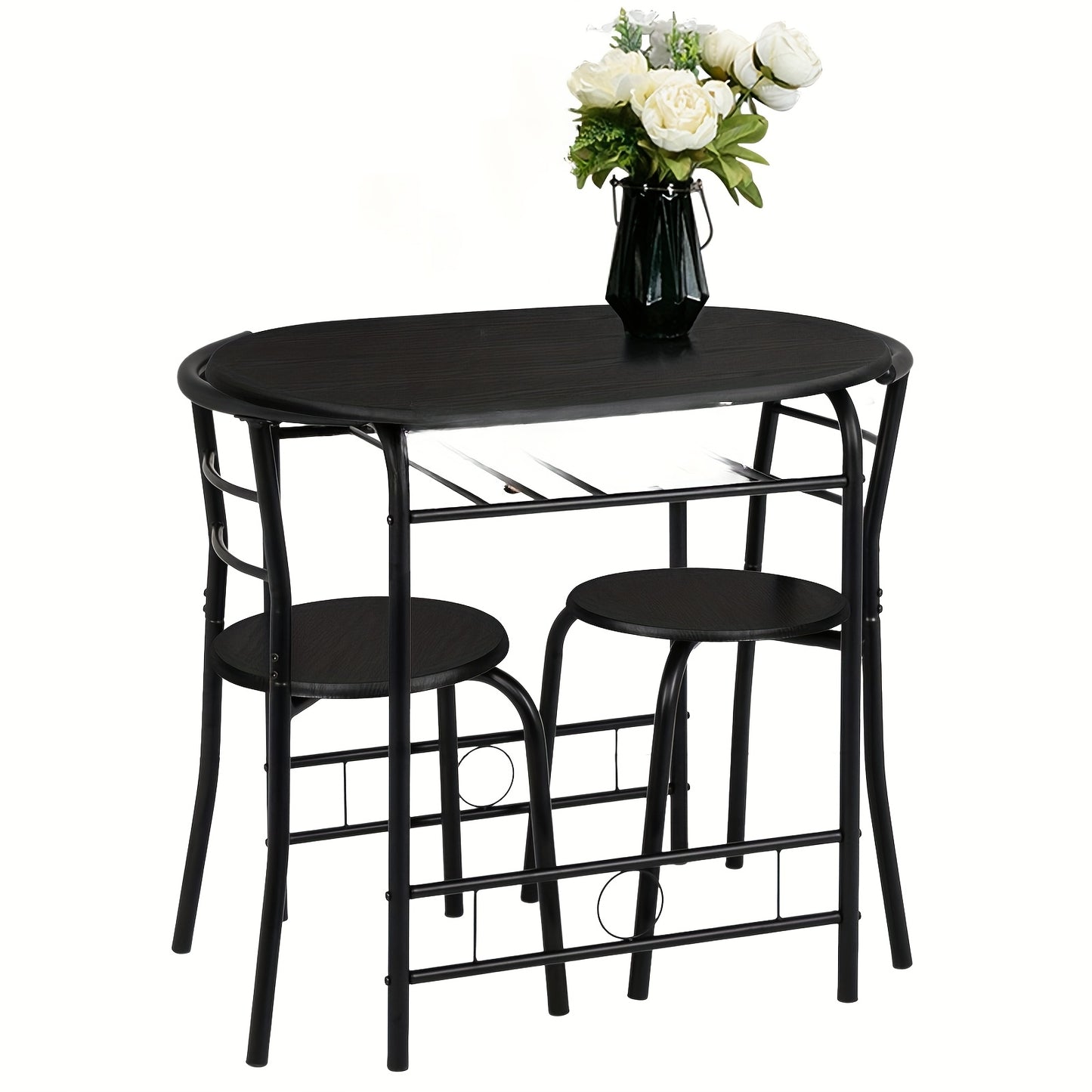 Bonnlo 3pcs Dining Set, Small Kitchen Table Set for 2, Breakfast Table Set, Kitchen Wooden Table and 2 Chairs for Small Space/ Dining Room/ Apartment/ Living Room/ Home Decor, Metal Frame Wine Rack