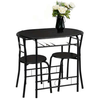 Bonnlo 3pcs Dining Set, Small Kitchen Table Set for 2, Breakfast Table Set, Kitchen Wooden Table and 2 Chairs for Small Space/ Dining Room/ Apartment/ Living Room/ Home Decor, Metal Frame Wine Rack