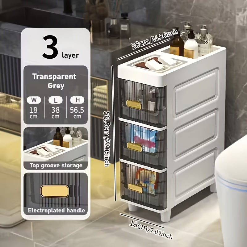 Luxury Slim Storage Cabinet with Drawers - Durable & Waterproof PP Material, Multi-Functional Storage Box, Suitable for Bathroom, Kitchen, Personal Care Product Dispensing And More, Ideal for Small Spaces, Storage Drawer Unit