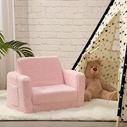 Kids Chairs For, 2-In-1 Soft Sherpa Sofa Folding Bed, Converts Sofa to Recliner, Pull-Out Kids' Sofa Chair Converts to And Recliner with Double Pockets