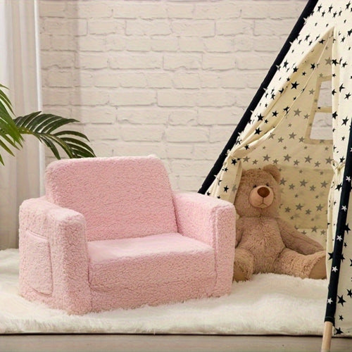 Kids Chairs For, 2-In-1 Soft Sherpa Sofa Folding Bed, Converts Sofa to Recliner, Pull-Out Kids' Sofa Chair Converts to And Recliner with Double Pockets