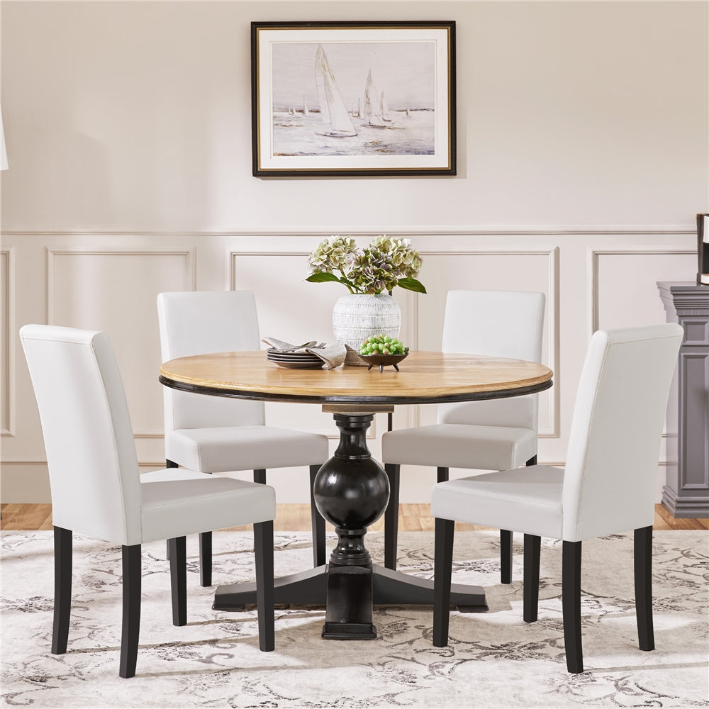 Costoffs Upholstered Dining Chairs Set of 2/4, Padded Leather Side Chairs with High Back & Rubberwood Legs, Modern Kitchen Chairs for Home, Kitchen & Restaurant, Black/White/Gray/Brown