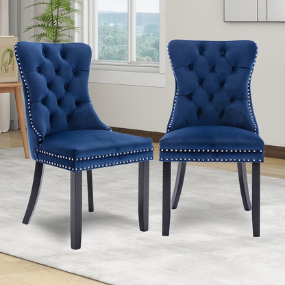 Velvet Wingback Dining Chairs Set of 2 with Tufted Button Back and Ring Pull Trim - Luxury Upholstered Chairs for Dining Room Living Room and Bedroom