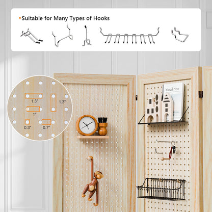 VINGLI Freestanding Pegboard with Support Feet, 5 FT Wood Room Divider Display Board Organizer, Folding Privacy Screen Partition Space Separator for Craft Shows Events Retail