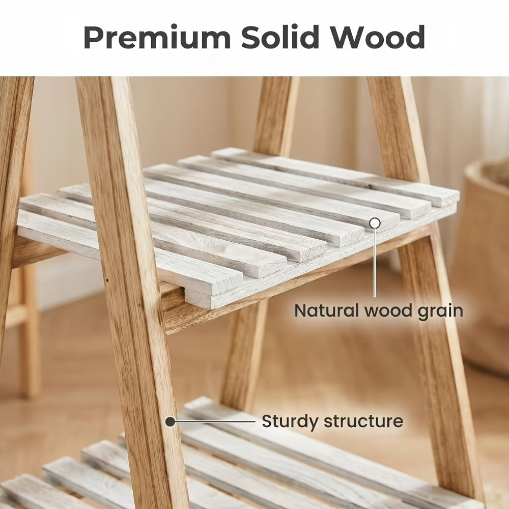 4-Tier Ladder Shelf, Wooden Plant Shelves, Ladder Bookshelf, Rustic Flower Display Rack, Wooden Display Shelves Plant Stand, Indoor Ladder Shelf For Living Room, Office, Bedroom