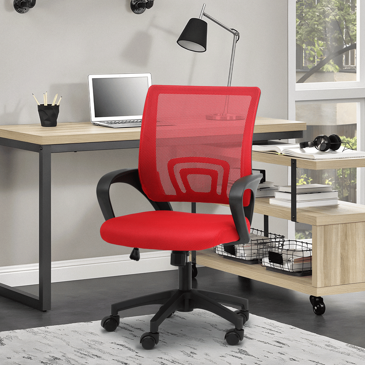 Mesh Office Home Chair, Mid Back Ergonomic Rolling Swivel Chair with Padded Seat and Armrest