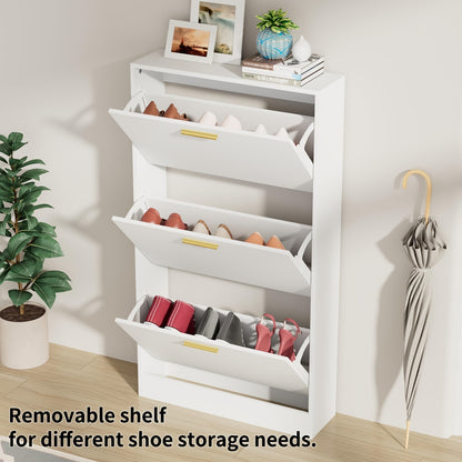 Modern Freestanding Hidden Narrow Shoe Cabinet with 3-Flip Drawers - Space-Saving Vertical Shoe Storage Organizer, Flip- Shelves Suitable for Entryway, Hallway, Narrow Spaces - Assembly, No Installation Required