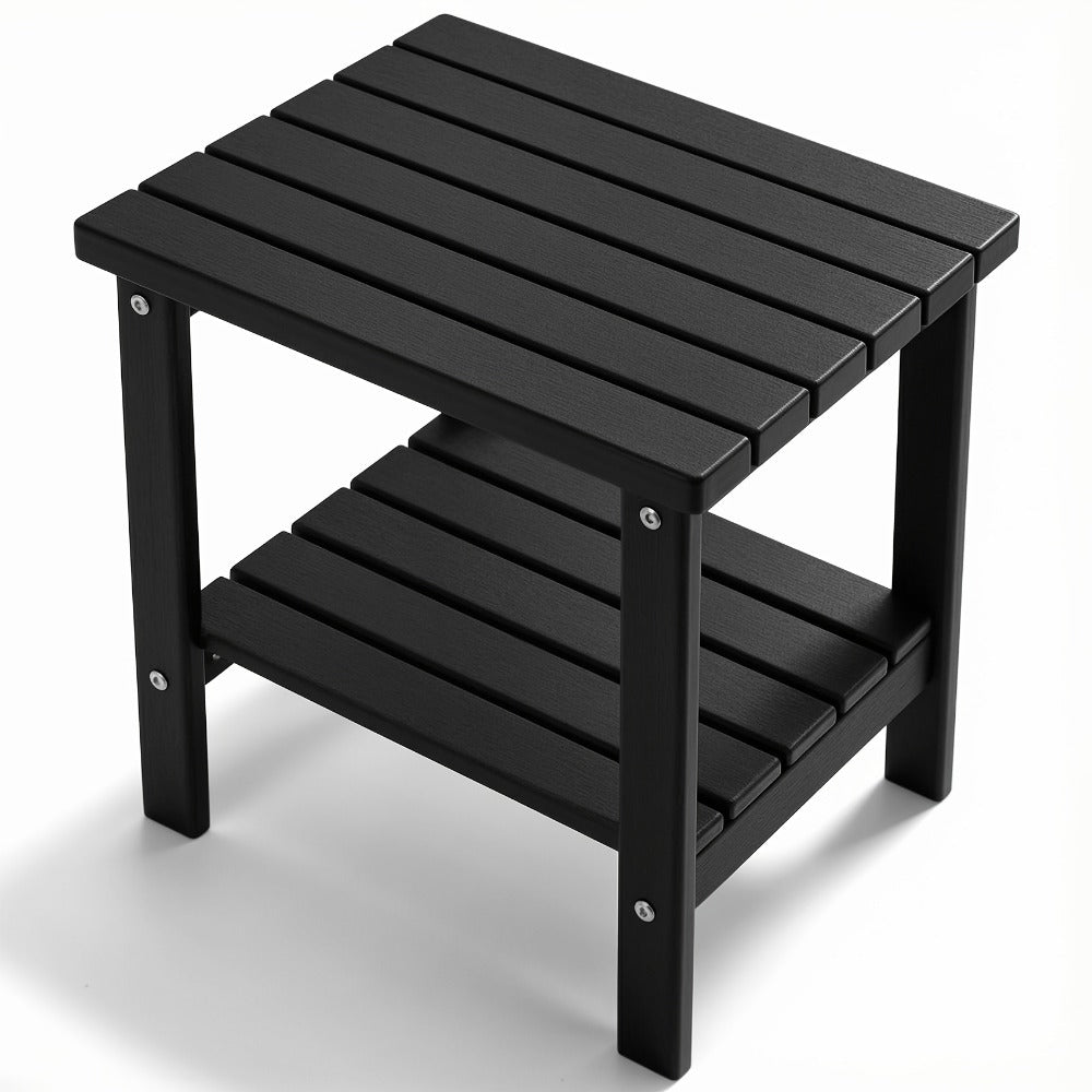 Adirondack Side Table HDPE Outdoor Weather Resistant Square End Table – Patio Backyard Pool Beach Indoor Use, Easy Maintenance (Black, White, Grey, Brown)