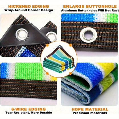 Sun Shade Net Striped Multicolor 90% Sunblock Breathable HDPE Plastic Corner Guards – 2 Sizes Outdoor Shade Cloth for Garden Terrace Balcony Carport Picnic