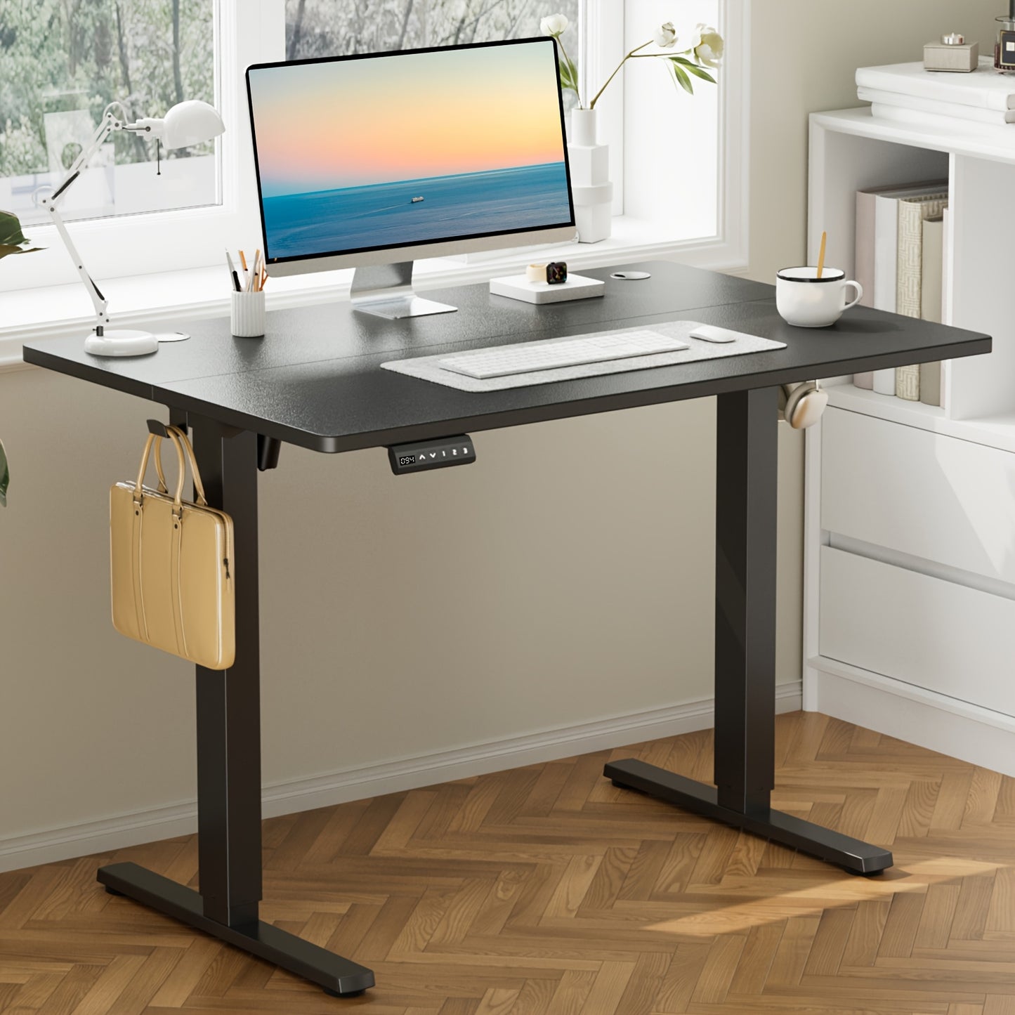 Standing Desk, Adjustable Height Electric Sit-Stand Computer Table, 40×24, 48×24, 55×24, 63×24 Inch Ergonomic Rising Desk for Work, Office, Home, Modern Motorized Lift Gaming Desktop Workstation