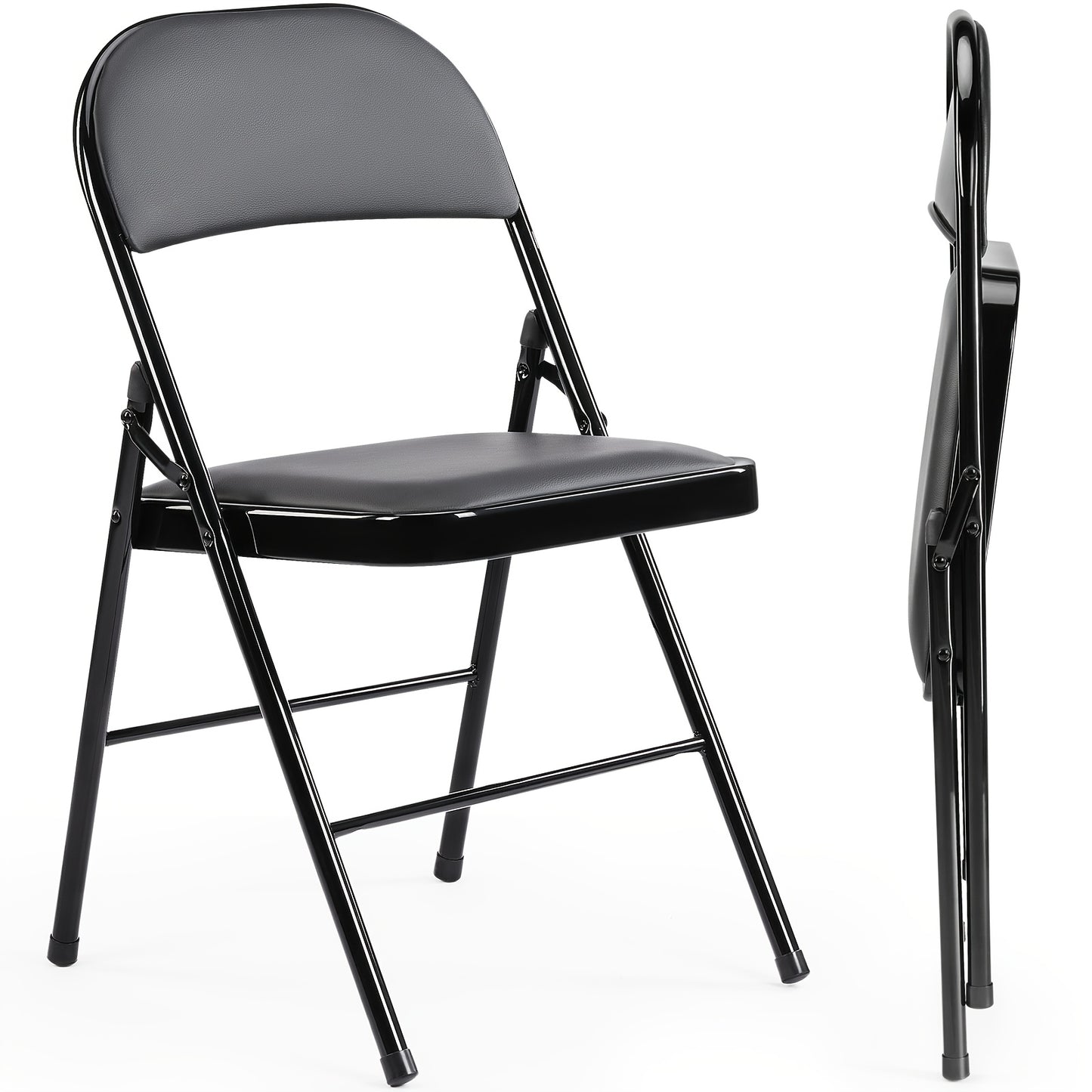 PU Leather Folding Chairs with Padded Seats & Steel Frame, Portable Stackable Chairs for Events Weddings Dining Home Office Church, 2 4 8 10 12 20 Packs Available in Khaki Black Grey