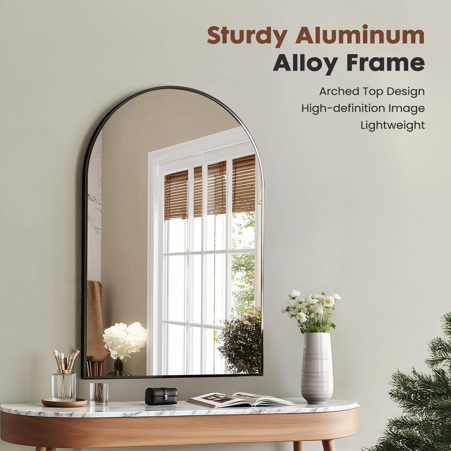 JHK Elegant Arched Bathroom Mirror, 22x 30/ 24x36/ 26x38 In Wall-mounted Vanity Makeup Mirror with Metal Frame, for Bedroom, Entryway, Living Room, Gold/Black