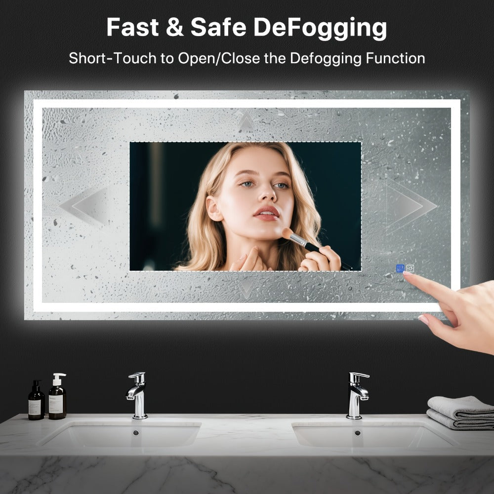 LED Bathroom Mirror 24x36 Inch with Front & Backlight Anti-Fog Dimmable, 3 Color Temperatures Memory Function Shatter-Proof Tempered Glass Vanity Wall Mirror Horizontal Vertical