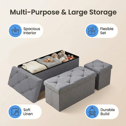 [Multi-Purpose Ottoman Bench] Heavy-Duty Multi-Purpose Folding Storage Ottoman Bench with Seat | Indoor/Outdoor, Space-Saving Design, Non-Porous Easy-Clean Surface - Perfect for Living Room, Bedroom, Patio, Garden Tool Storage - Gray Organizer Bench