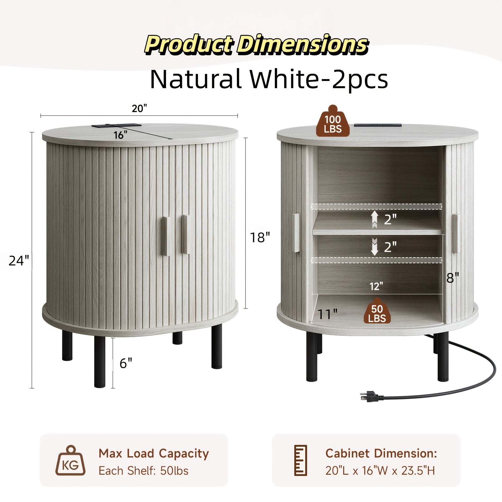 End Table shown in the Natural White-2pcs option