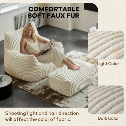 Extra-Large Bean Bag Chair with Footrest, Casual Reading Seat for Living Room detail image - detail view 6