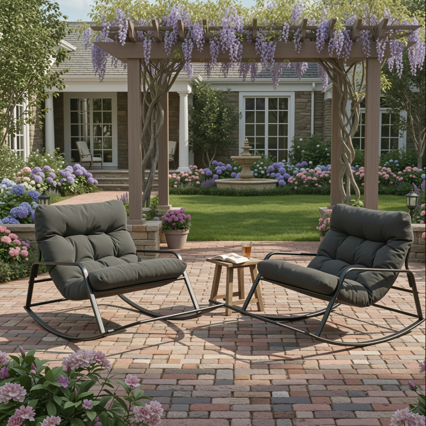 Outdoor Rocking Chair shown in the Black, Two Pieces option