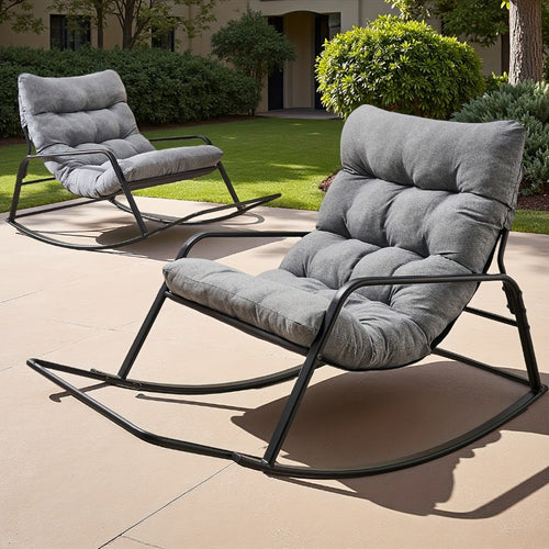 Outdoor Rocking Chair, Extra Large Papasan Rocking Egg Chair with Cushion, Outdoor Patio shown in the main product view