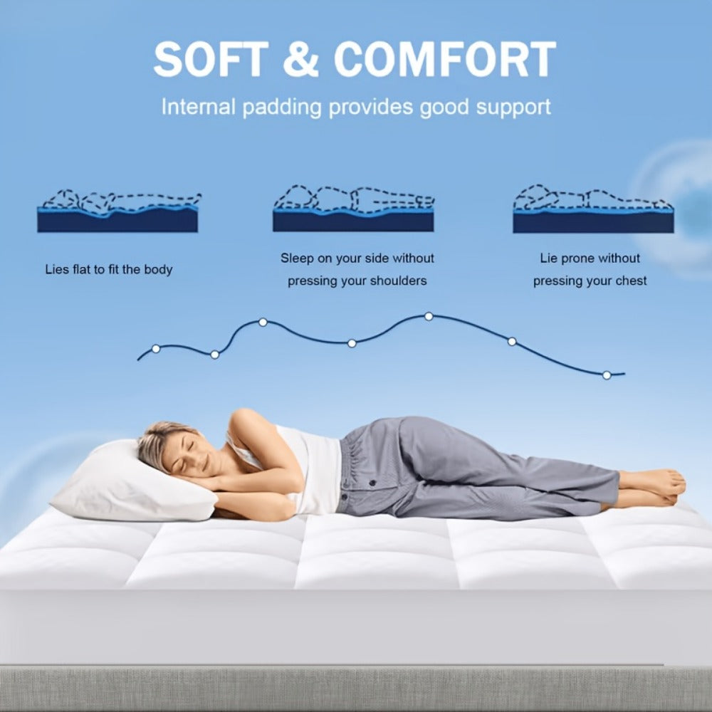 Cooling Mattress Topper Pillow Top Deep Pocket Fit Microfiber Cover Machine Washable – 6 Colors Twin Full Queen King Cal King for Hot Sleepers