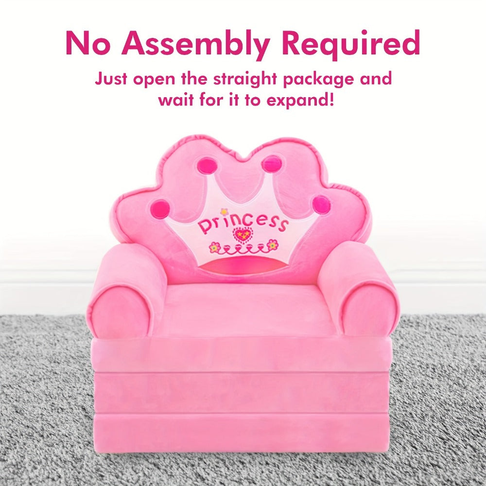 2-in-1 Kids Sofa Lounger with Pillow and Armrests Foldable Toddler Couch Memory Foam Plush Machine Washable Cover Kids Room Seating Pink Purple Blue Holiday Gift